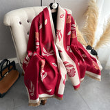 Autumn Winter Scarf Women Pashmina Shawls and Wraps Cashmere Blanket Warm Thick Stoles for Lady Outdoor Bufanda 2024 New Print