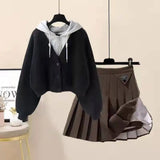 Autumn and Winter Set Women's New Korean Version Slimming Fake Two-piece Jacket Age Reducing Pleated Skirt Two-piece Set