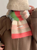 Korean Style Winter Warm Wool Scarf for Women Design Striped Elastic Knitted Scarves Female Bandana Thick Neckerchief Shawl 2024