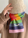 Korean Style Winter Warm Wool Scarf for Women Design Striped Elastic Knitted Scarves Female Bandana Thick Neckerchief Shawl 2024