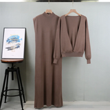 2025 New Fashionable Knitted Sweater Dress Set For Women Winter Stylish Sleeveless Long Sweater Dress Tops Two-piece Se