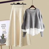 Winter Set for Women 2025 New Slimming Fake Two-piece Knitted Sweater Age Reducing Half Skirt Two-piece Set