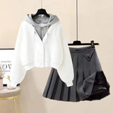 Autumn and Winter Set Women's New Korean Version Slimming Fake Two-piece Jacket Age Reducing Pleated Skirt Two-piece Set