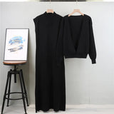 2025 New Fashionable Knitted Sweater Dress Set For Women Winter Stylish Sleeveless Long Sweater Dress Tops Two-piece Se