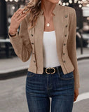 Spring Auutmn Jacket Blazer Coat Double-breasted Stand Collar Buttons Slim Long Sleeves Retro Cardigan Women Outdoor Suit Jacket