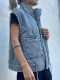TRAFSHE Autumn Winter Women Jacket Standing Collar Light weight Sleeveless Cotton Coat Vest Women Pocket Coat Women Clothes