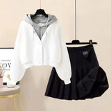 Autumn and Winter Set Women's New Korean Version Slimming Fake Two-piece Jacket Age Reducing Pleated Skirt Two-piece Set