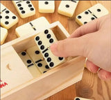 Premium Set of 28 Double Six Dominoes Wood Case Center Golden Pins for Easy Flip