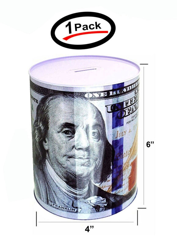Ben Franklin $100 Bill Money Coin Saver Tin Money Savings Piggy Bank 6