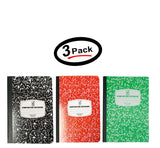 3 Composition/Notebook Book Wide Ruled Paper,100 Sheets, 9-3/4"x7-1/2"