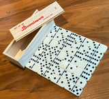 Premium Set of 28 Double Six Dominoes Wood Case Center Golden Pins for Easy Flip
