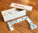 Premium Set of 28 Double Six Dominoes Wood Case Center Golden Pins for Easy Flip