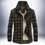 Men's velvet long-sleeved plaid shirt Army Green