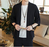 Summer men's Chinese style cotton and linen solid trend shirt