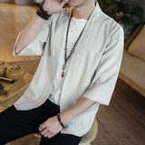 Summer men's Chinese style cotton and linen solid trend shirt
