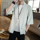 Summer men's Chinese style cotton and linen solid trend shirt