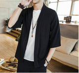Summer men's Chinese style cotton and linen solid trend shirt
