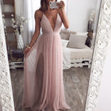 Ladies Fashion Pink Sling Long Dress
