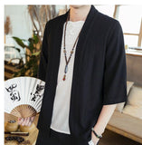 Summer men's Chinese style cotton and linen solid trend shirt