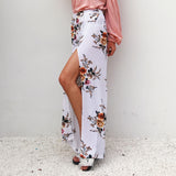 Summer large size women's chiffon printing split loose wide leg pants