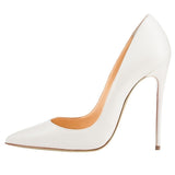 Women All-match Wedding High Heel Shoes Pointed Toe Solid Color Women Leather Pumps Red Bottom Women Super High Heels-114