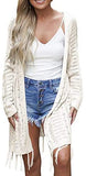 Womens Knit Cardigans Open Front Hollow Out Crochet Tassel Long Sleeve Sweater Coat
