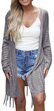 Womens Knit Cardigans Open Front Hollow Out Crochet Tassel Long Sleeve Sweater Coat