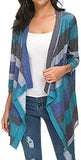 Women's Striped Printed Open Front Draped Kimono Loose Cardigan Red X-Large
