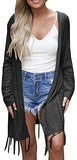 Womens Knit Cardigans Open Front Hollow Out Crochet Tassel Long Sleeve Sweater Coat