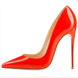 Women All-match Wedding High Heel Shoes Pointed Toe Solid Color Women Leather Pumps Red Bottom Women Super High Heels-114
