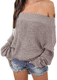 Exlura Women's Off Shoulder Batwing Sleeve Loose Oversized Pullover Sweater Knit Jumper