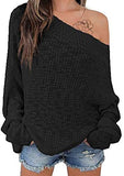 Exlura Women's Off Shoulder Batwing Sleeve Loose Oversized Pullover Sweater Knit Jumper