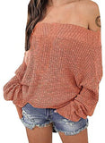 Exlura Women's Off Shoulder Batwing Sleeve Loose Oversized Pullover Sweater Knit Jumper
