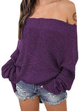 Exlura Women's Off Shoulder Batwing Sleeve Loose Oversized Pullover Sweater Knit Jumper