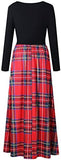 Women's Plaid Long Sleeve Empire Waist Full Length Maxi Dress with Pockets