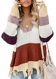 Womens V Neck Cotton Knit Pullover Sweater Solid Lightweight Oversized Long Sleeve