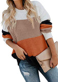 Womens V Neck Cotton Knit Pullover Sweater Solid Lightweight Oversized Long Sleeve