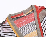 Women's Striped Printed Open Front Draped Kimono Loose Cardigan Red X-Large