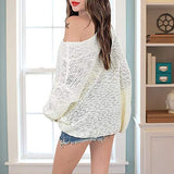 Exlura Women's Off Shoulder Batwing Sleeve Loose Oversized Pullover Sweater Knit Jumper