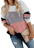 Womens V Neck Cotton Knit Pullover Sweater Solid Lightweight Oversized Long Sleeve