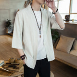 Summer men's Chinese style cotton and linen solid trend shirt