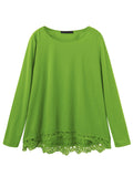 Women Lace Patchwork Solid Color T-Shirts Tops