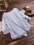 Women Lace Patchwork Solid Color T-Shirts Tops