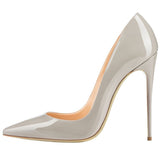 Women All-match Wedding High Heel Shoes Pointed Toe Solid Color Women Leather Pumps Red Bottom Women Super High Heels-114