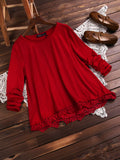 Women Lace Patchwork Solid Color T-Shirts Tops