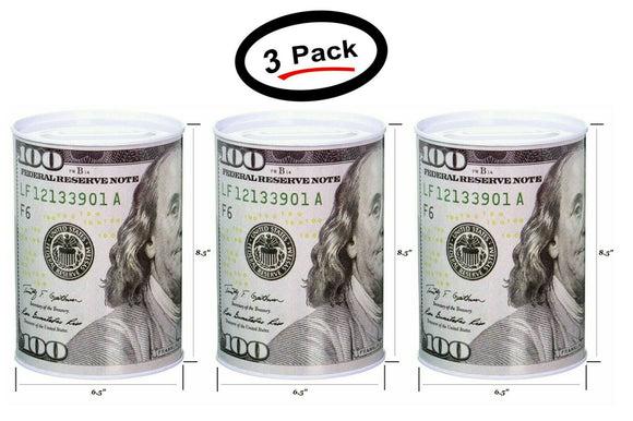 Ben Franklin $100 Bill Tin Coin Saver & Money Saving Piggy Bank (3 Pack)