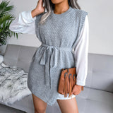 Autumn Dress Women Sleeveless Knitted Sweater Dresses