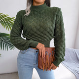 Women Fashion Fall Winter 3D Diamond Cutout Long Sleeve Solid Color Chic Crop Knit Sweater