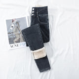 Winter Thick Velvet Women High Waist Skinny Jeans Simple Fleece Warm Slim Fit Stretch Denim Pencil Pants