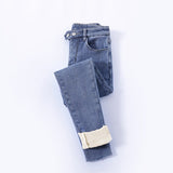 Winter Thick Velvet Women High Waist Skinny Jeans Simple Fleece Warm Slim Fit Stretch Denim Pencil Pants